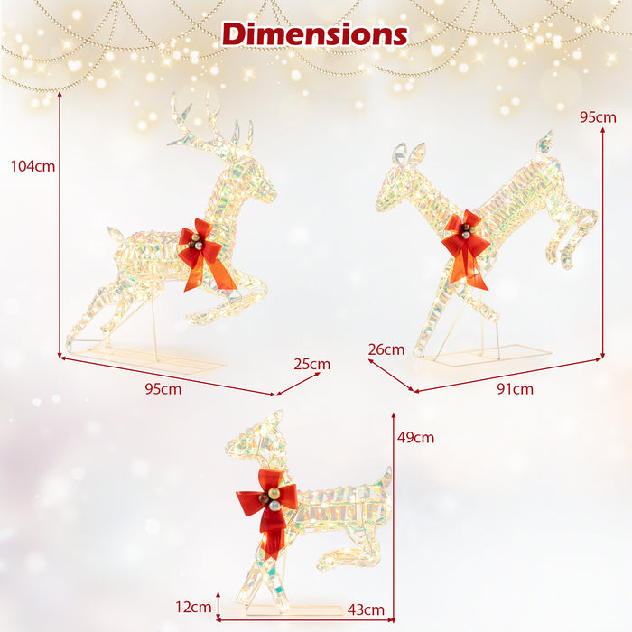 3-Piece Lighted Christmas Reindeer Family with LED Lights and Bows