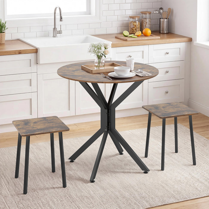 3-Pieces Drop Leaf Dining Table Set Extendable Round Folding Kitchen Table with 2 Stools-