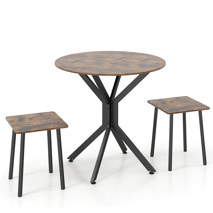 3-Pieces Drop Leaf Dining Table Set Extendable Round Folding Kitchen Table with 2 Stools-