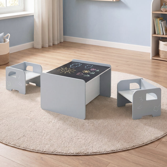 3 Pieces Kids Table and Chair Set with Chalkboard for Home-