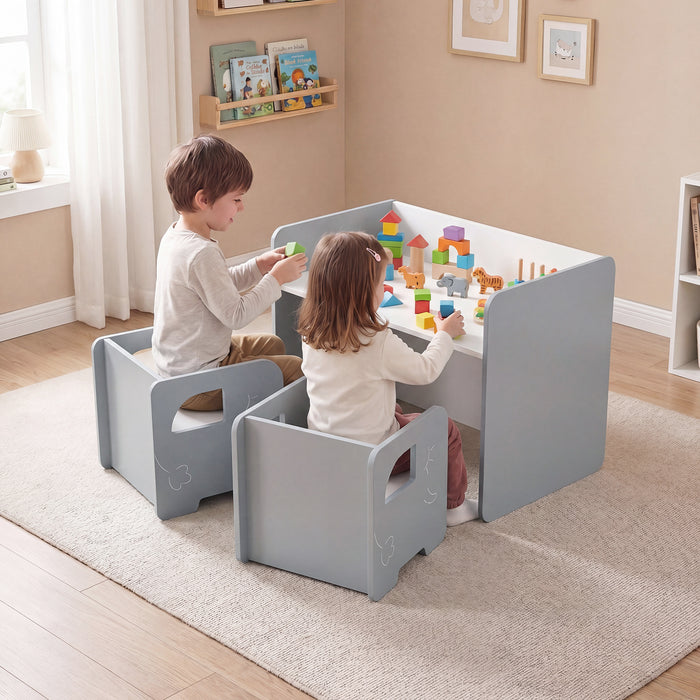 3 Pieces Kids Table and Chair Set with Chalkboard for Home-