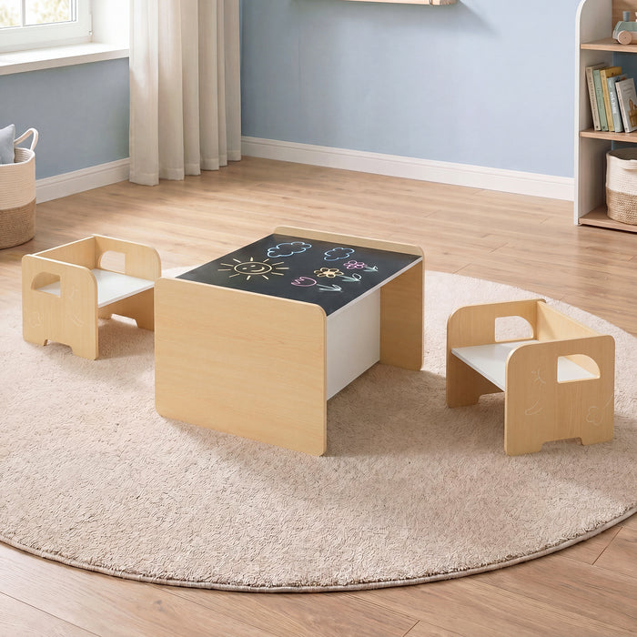 3 Pieces Kids Table and Chair Set with Chalkboard for Home-