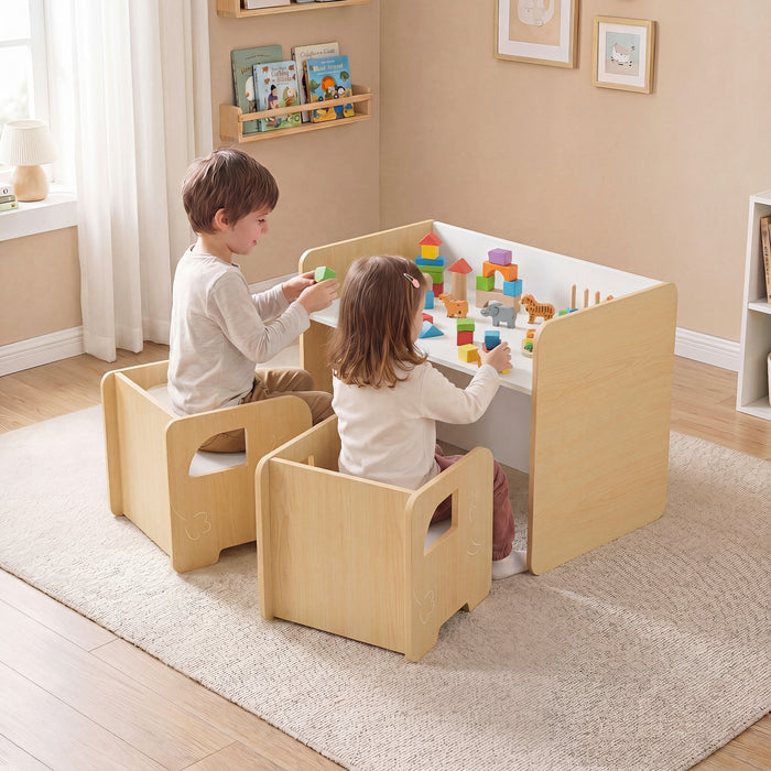 3 Pieces Kids Table and Chair Set with Chalkboard for Home-