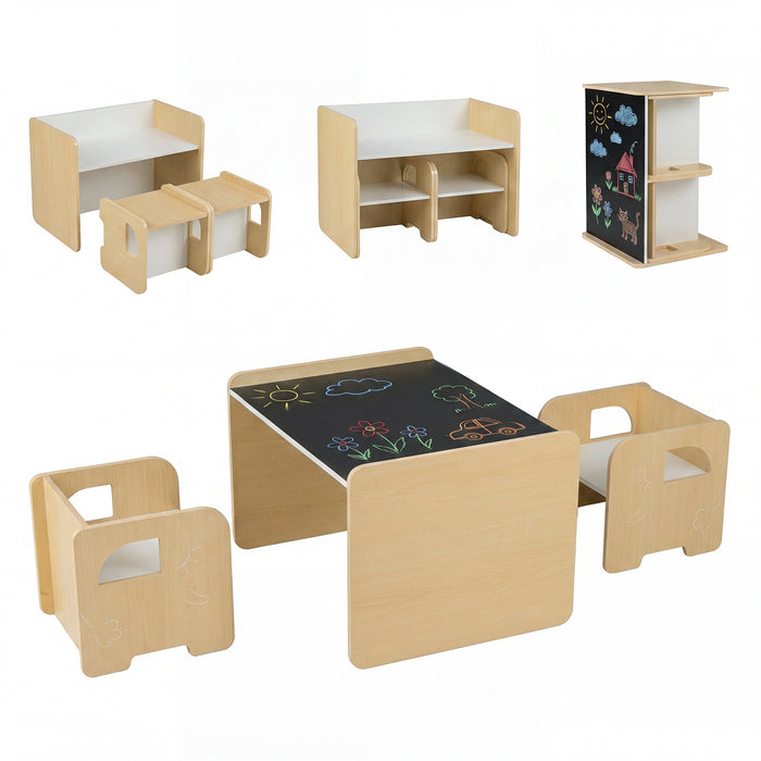 3 Pieces Kids Table and Chair Set with Chalkboard for Home-