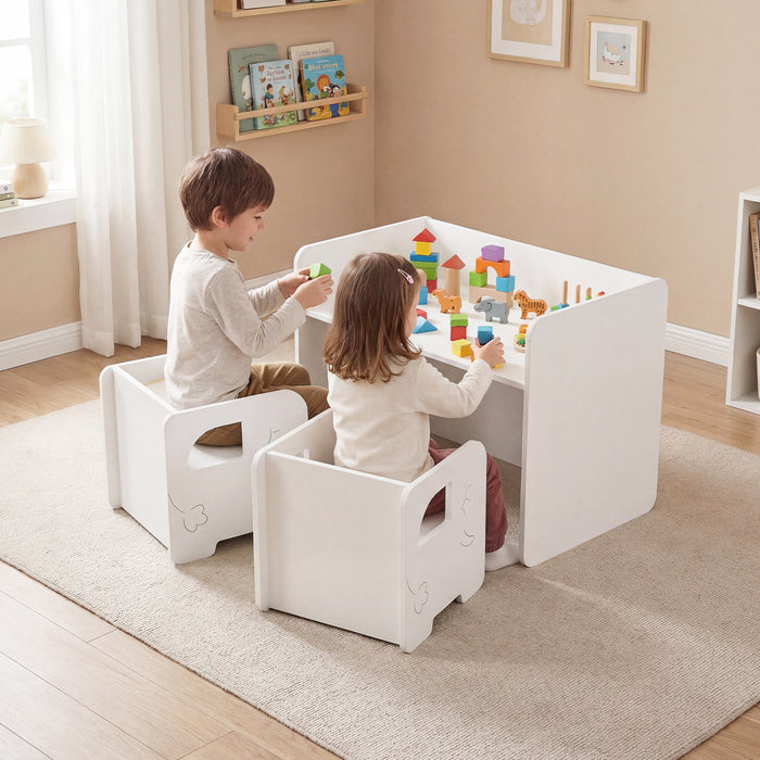 3 Pieces Kids Table and Chair Set with Chalkboard for Home-