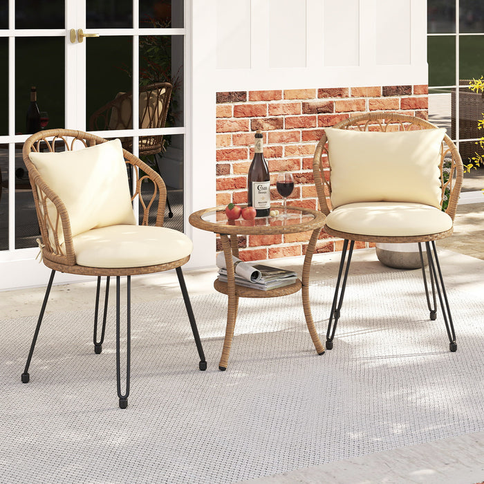3 Pieces PE Wicker Patio Bistro Set with Cushions for Porch-