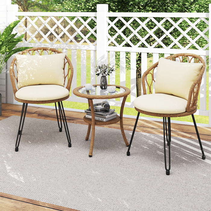 3 Pieces PE Wicker Patio Bistro Set with Cushions for Porch-