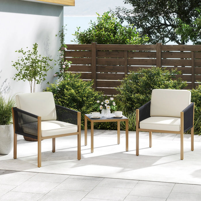 3 Pieces Patio Bistro Set Woven Rope Outdoor Conversation Set with Cushions-