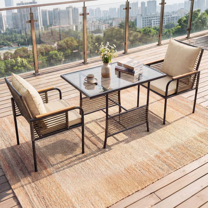 3 Pieces Patio Wicker Bistro Set with Cushions and Rattan Chairs for Balcony-