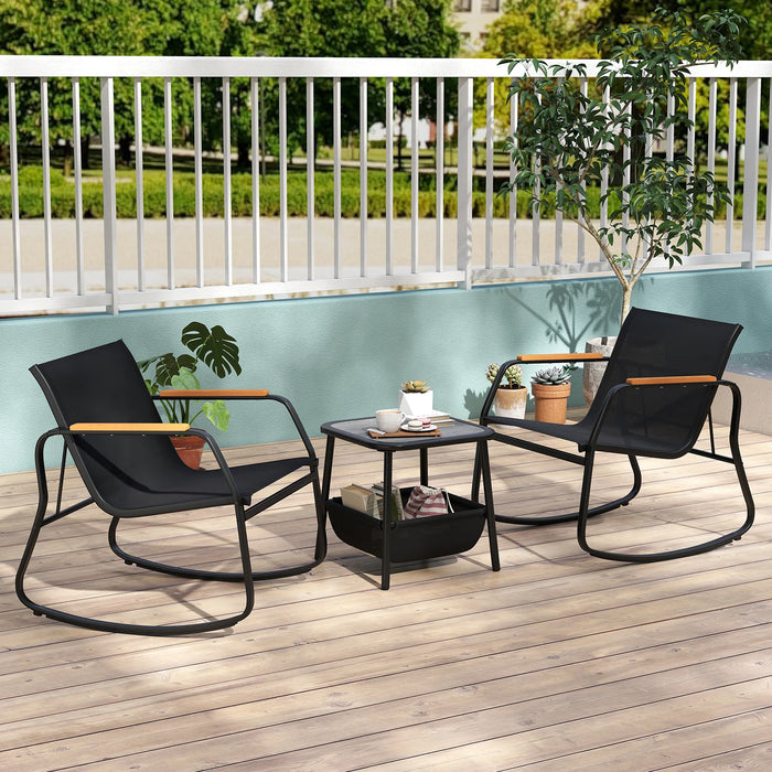 3 Pieces Rocking Bistro Set with Storage Bag and PS Armrests-