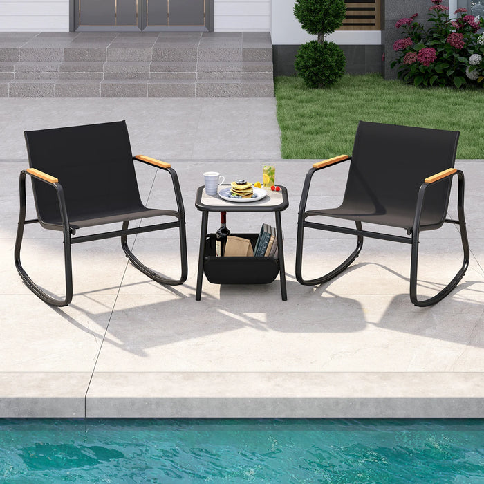 3 Pieces Rocking Bistro Set with Storage Bag and PS Armrests-