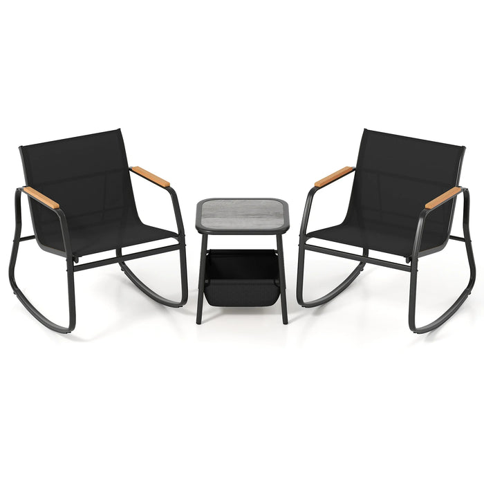 3 Pieces Rocking Bistro Set with Storage Bag and PS Armrests-