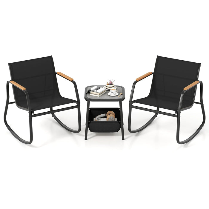3 Pieces Rocking Bistro Set with Storage Bag and PS Armrests-