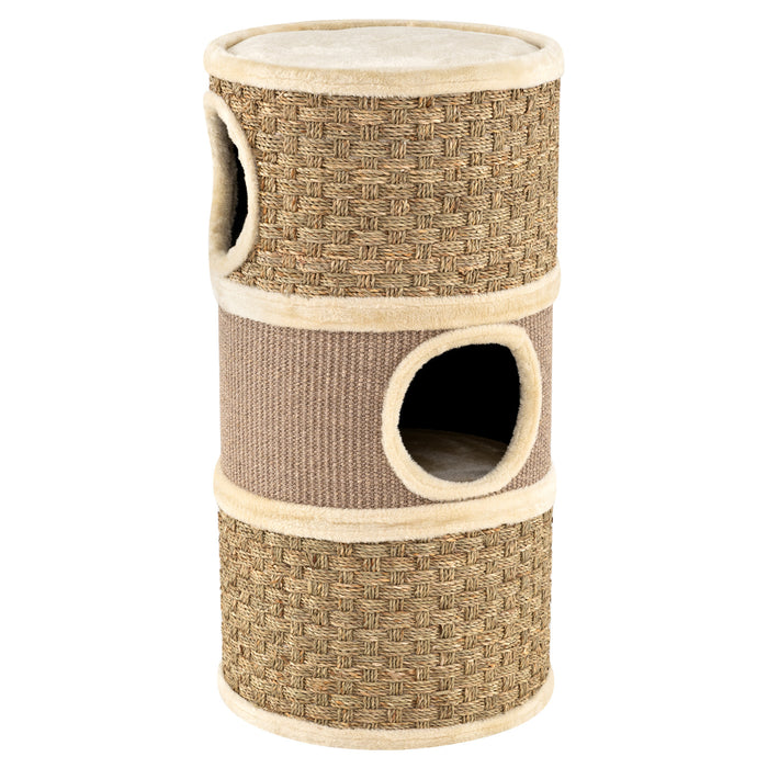 3-Story Cat Condo 70CM Multi-level Cat Hideaway with Sisal Scratching Pad-
