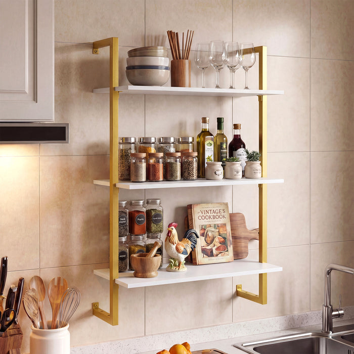 3-Tier Floating Shelf Wall Hanging Display Storage Rack for Living Room-White