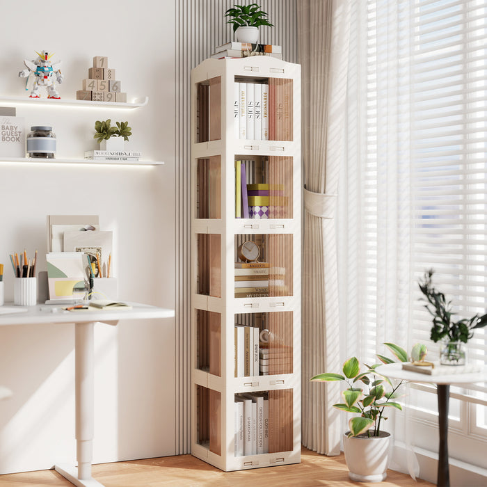 3-Tier Foldable 360° Rotating Bookshelf with Swivel Base-White