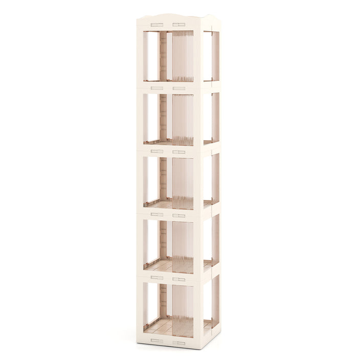 3-Tier Foldable 360° Rotating Bookshelf with Swivel Base-White