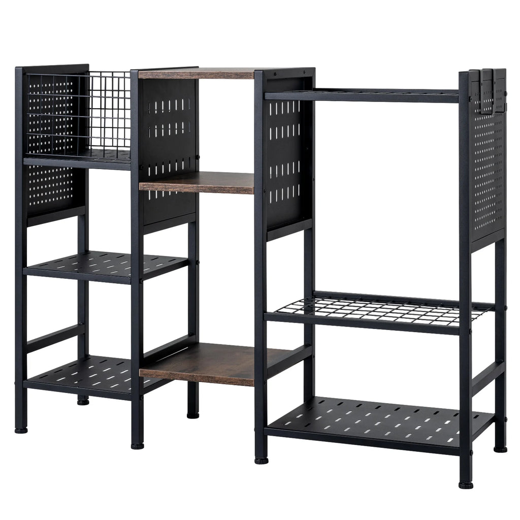 3-Tier  Garden Tool Organizer with Wooden Shelves and Tool Storage Holds up to 66 Long Handled Shovels-Black
