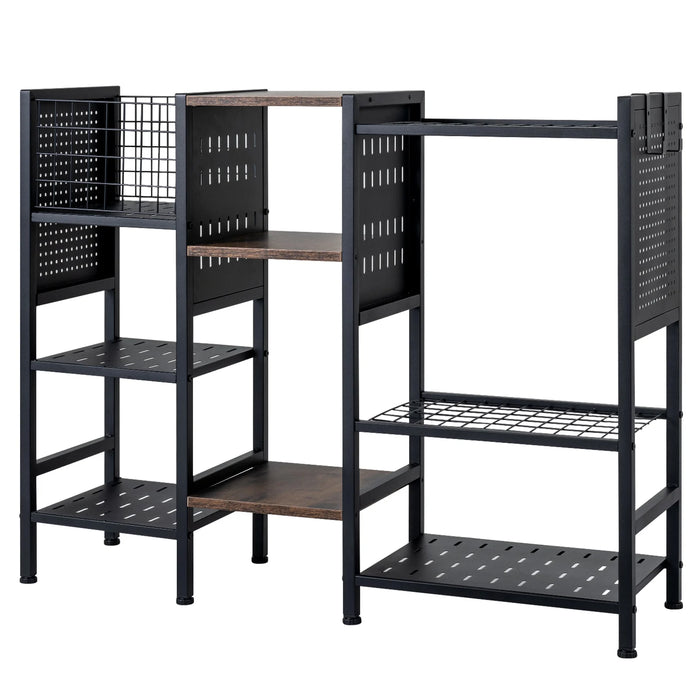 3-Tier  Garden Tool Organizer with Wooden Shelves and Tool Storage Holds up to 66 Long Handled Shovels-Black