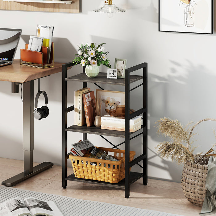 3-Tier Industrial Bookshelf with Metal Frame for Home Office-Rustic Brown