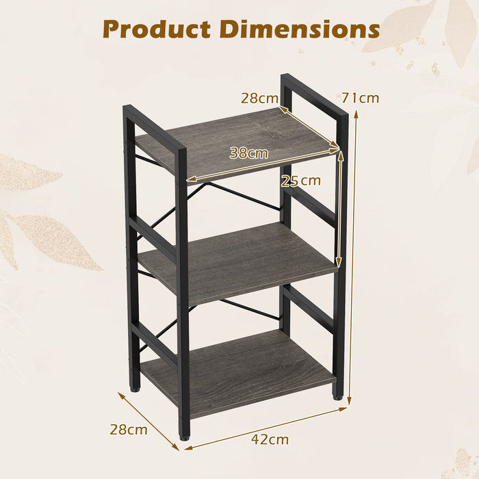 3-Tier Industrial Bookshelf with Metal Frame for Home Office-Rustic Brown