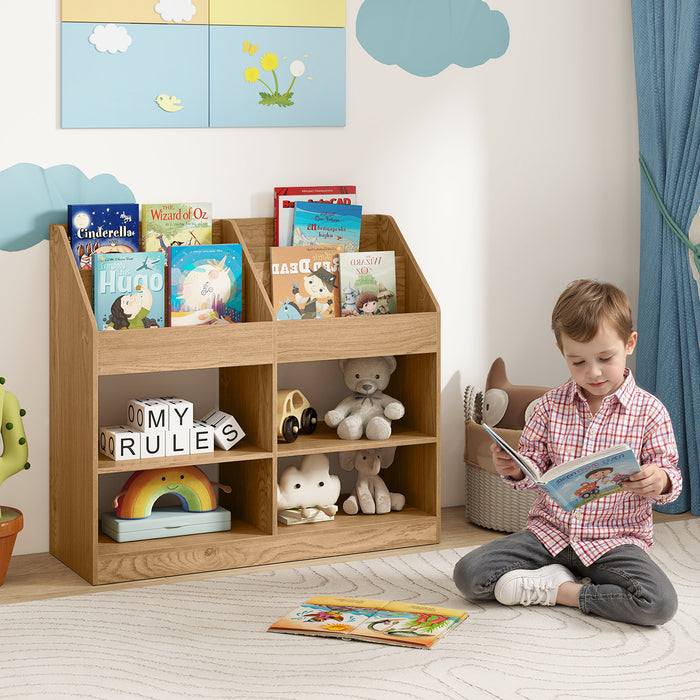 3-Tier Kid's Bookshelf with Display Rack and 4 Compartments for Kids Room-White