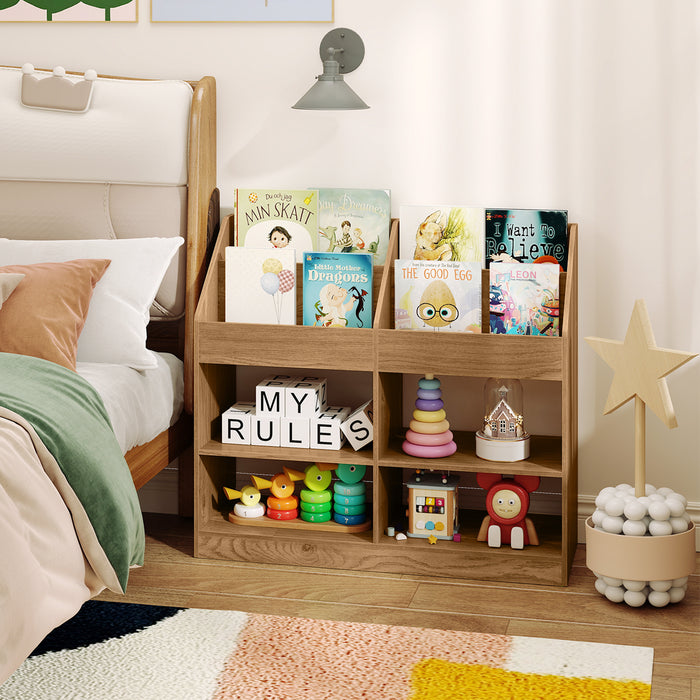 3-Tier Kid's Bookshelf with Display Rack and 4 Compartments for Kids Room-White