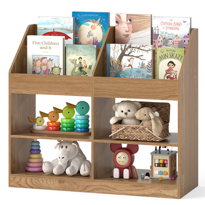 3-Tier Kid's Bookshelf with Display Rack and 4 Compartments for Kids Room-White