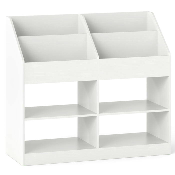 3-Tier Kid's Bookshelf with Display Rack and 4 Compartments for Kids Room-White