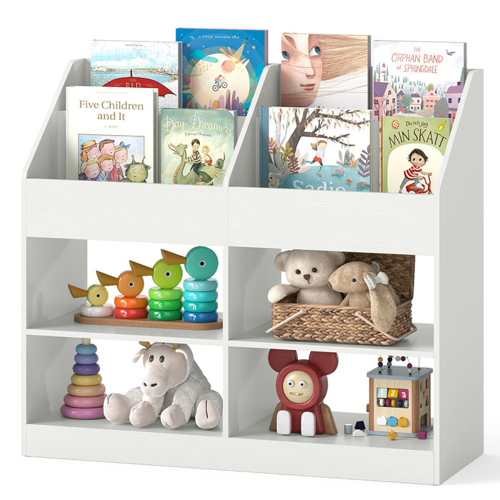 3-Tier Kid's Bookshelf with Display Rack and 4 Compartments for Kids Room-White