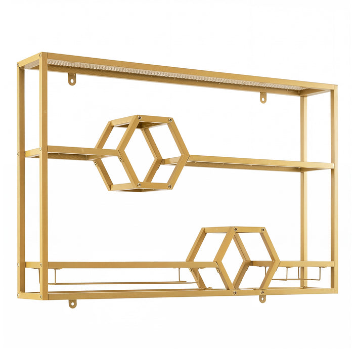 3-Tier Metal Wall Mounted Wine Rack with Glass Holder  for Home Bar-Black