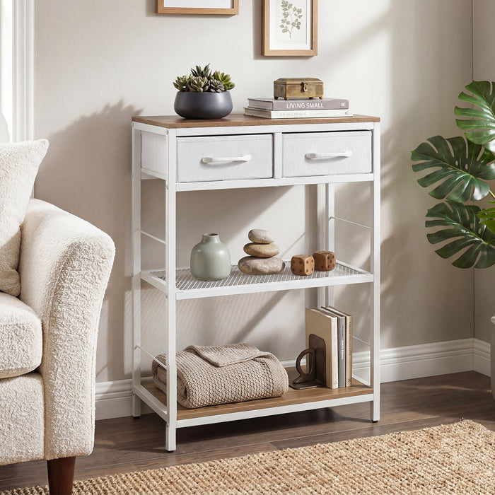 3-Tier Narrow Console Table with 2 Fabric Drawers and Open Shelves-Natrual