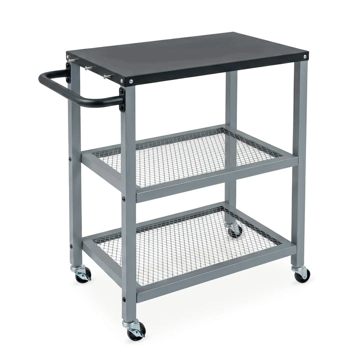 3-Tier Rolling Grill Cart with Stainless Top and Hanging Posts for Kitchen-Black