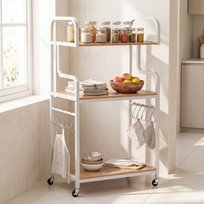 3-Tier Rolling Printer Stand with Storage Shelves and Hooks-Rustic Brown