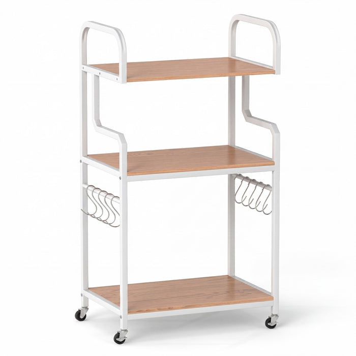 3-Tier Rolling Printer Stand with Storage Shelves and Hooks-Rustic Brown