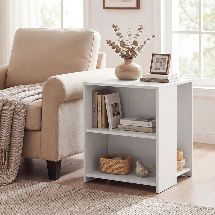 3-Tier Square Wooden End Table with Open Storage Shelves-Rusticbrown