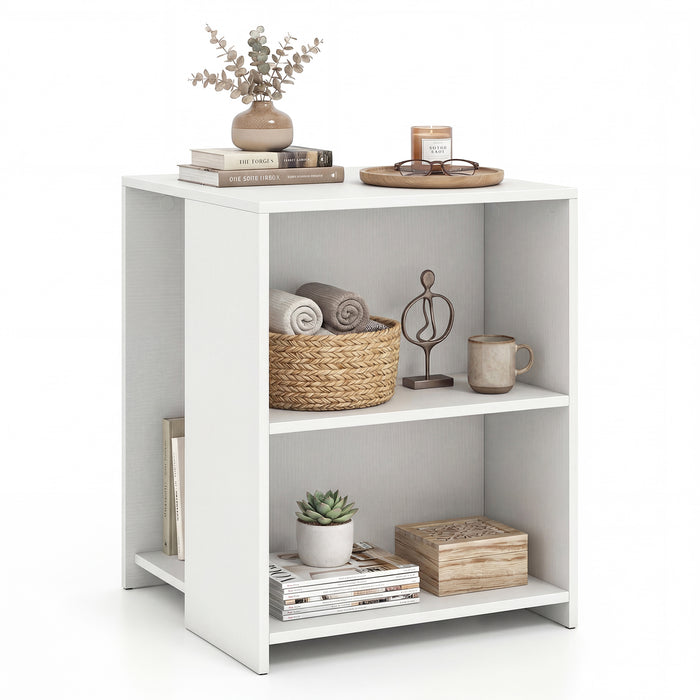 3-Tier Square Wooden End Table with Open Storage Shelves-Rusticbrown