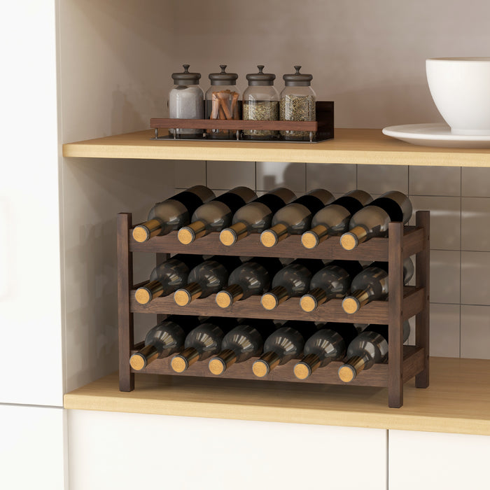 3-Tier Bamboo Wine Rack with Wave Slot for Kitchen-Natural