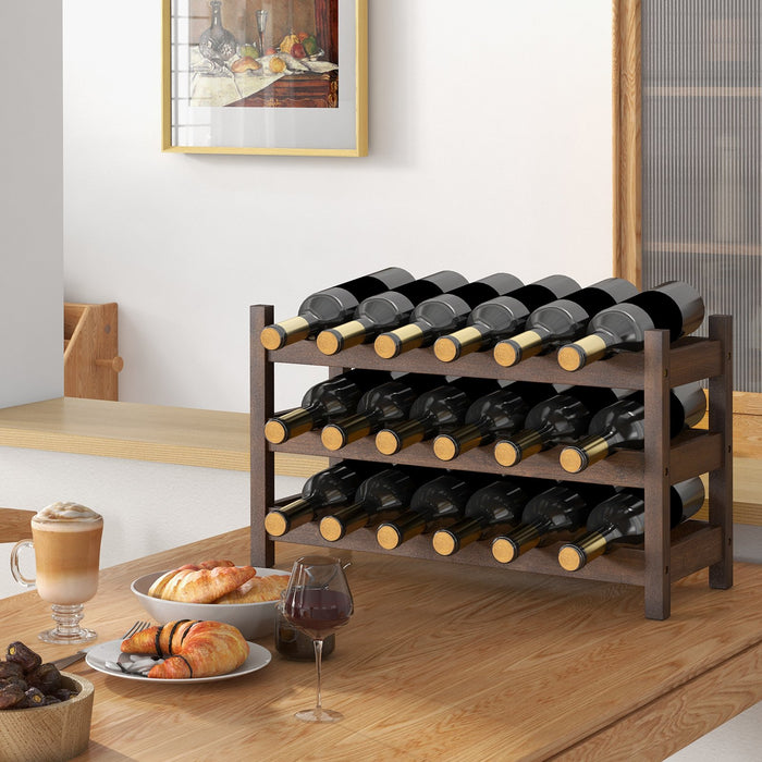 3-Tier Bamboo Wine Rack with Wave Slot for Kitchen-Natural
