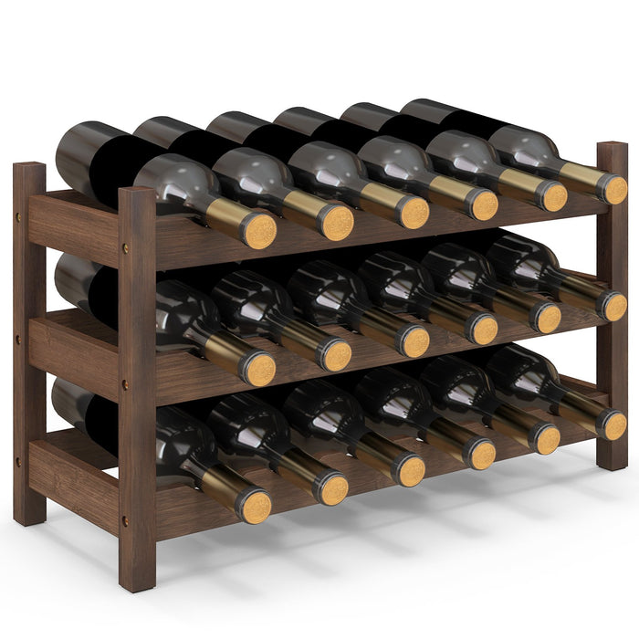 3-Tier Bamboo Wine Rack with Wave Slot for Kitchen-Natural