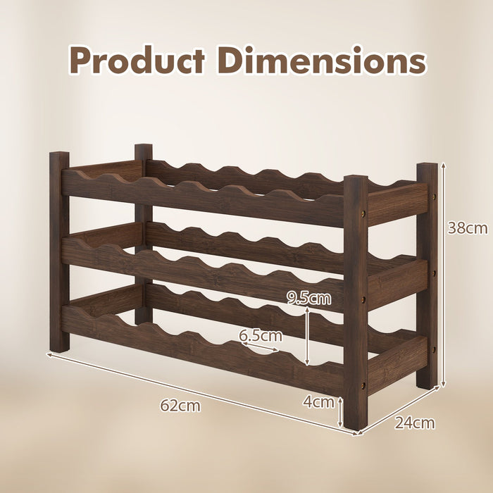 3-Tier Bamboo Wine Rack with Wave Slot for Kitchen-Natural