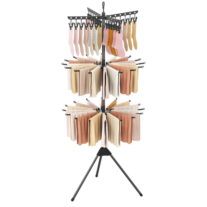 3-Tier Folding Clothes Drying Rack Tripod Laundry Drying Rack-Black