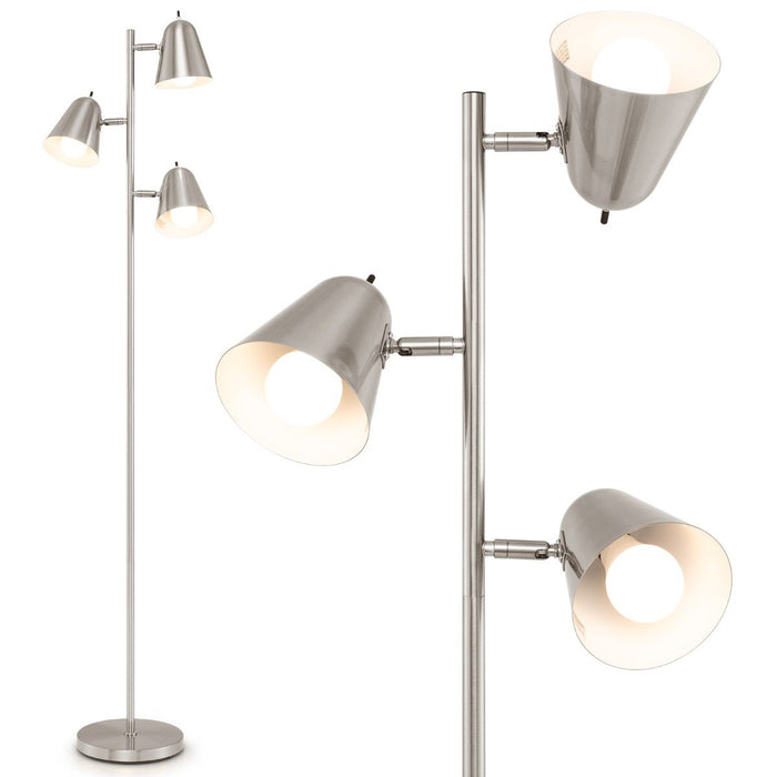 3-Bulb Floor Lamp with 3 E26 A19 Bulbs and Adjustable Lampshades-
