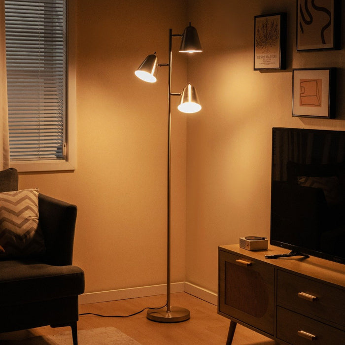 3-Bulb Floor Lamp with 3 E26 A19 Bulbs and Adjustable Lampshades-