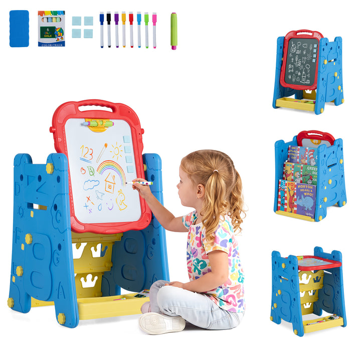 3 in 1 Art Easel for Kids Double Sided Magnetic Board Chalkboard and Whiteboard-