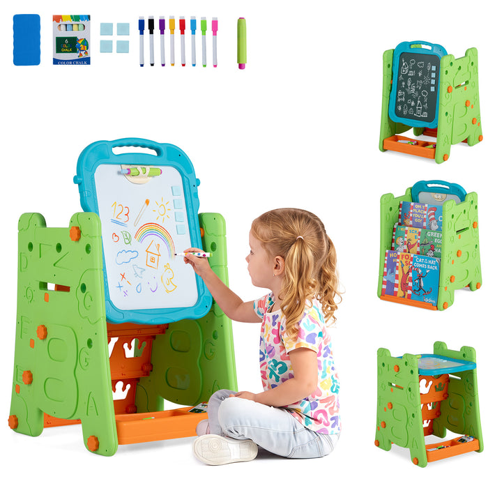 3 in 1 Art Easel for Kids Double Sided Magnetic Board Chalkboard and Whiteboard-