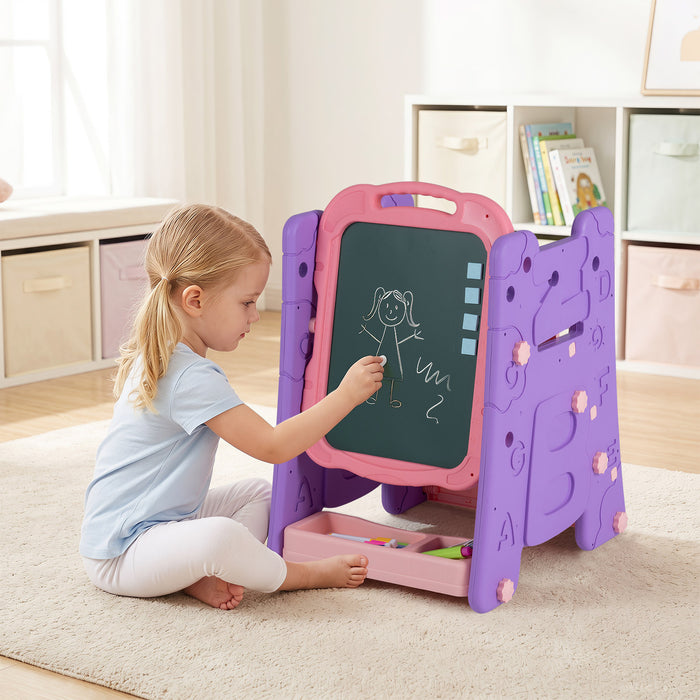 3 in 1 Art Easel for Kids Double Sided Magnetic Board Chalkboard and Whiteboard-