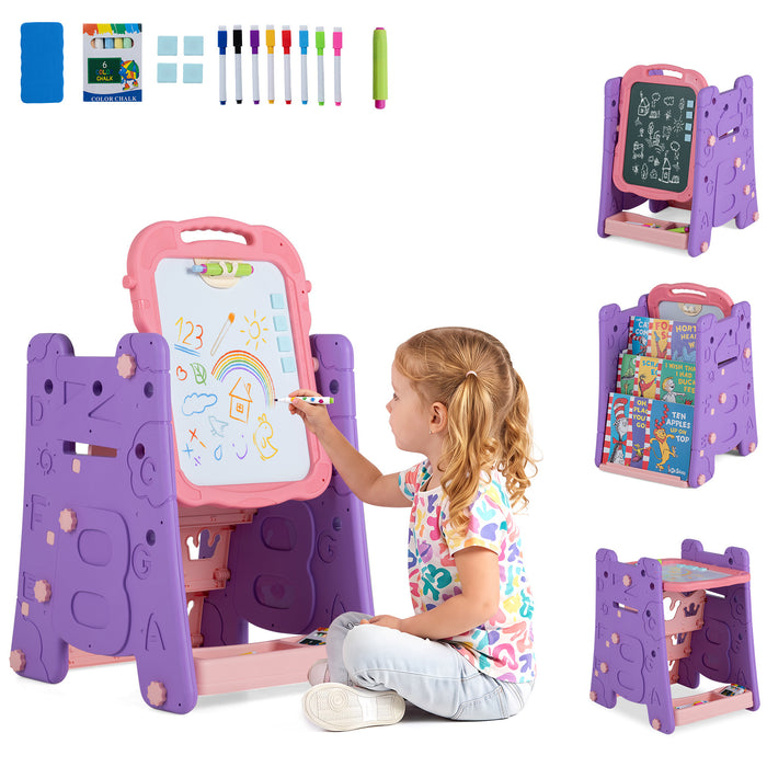 3 in 1 Art Easel for Kids Double Sided Magnetic Board Chalkboard and Whiteboard-