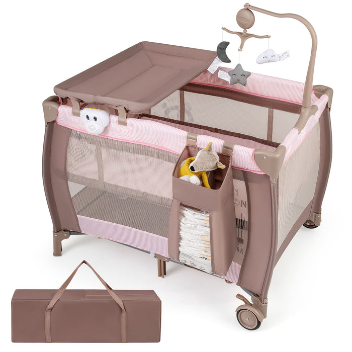 3 in 1 Baby Activity Center Foldable Pack and Play with Diaper Changing Table-