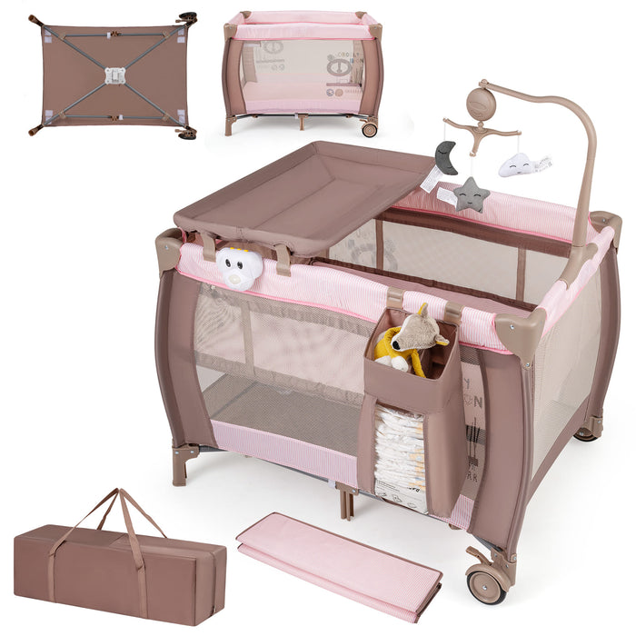 3 in 1 Baby Activity Center Foldable Pack and Play with Diaper Changing Table-